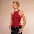 Sleeveless Top Hollowed-Out With Lace-Up Waist For A Slimming Effect