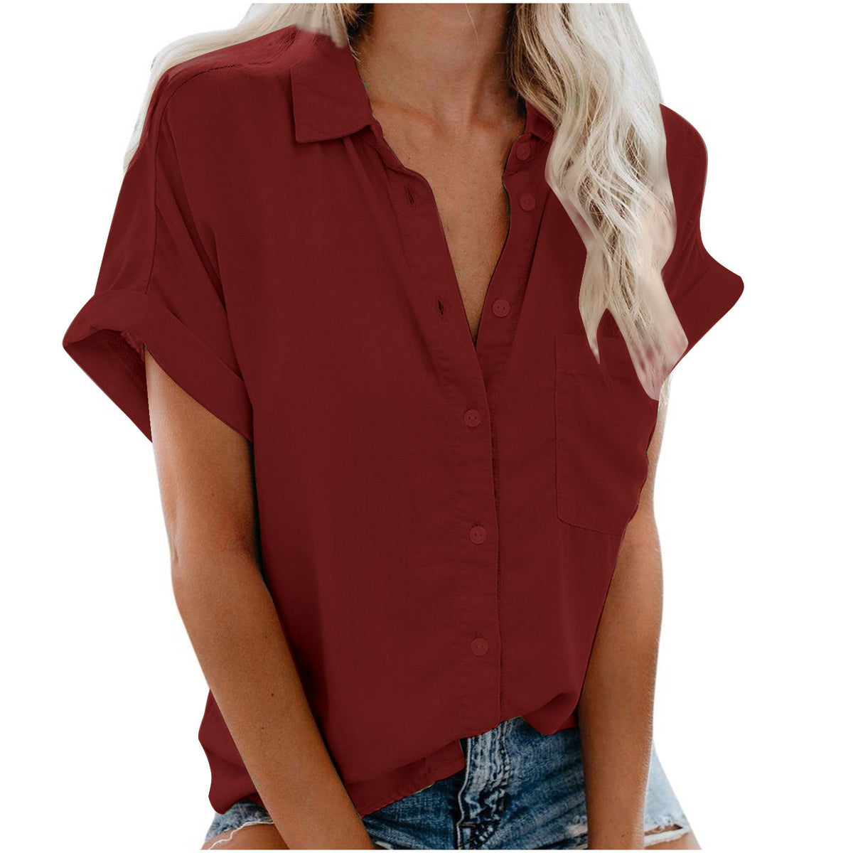 Ladies Lapel Button Shirt Summer