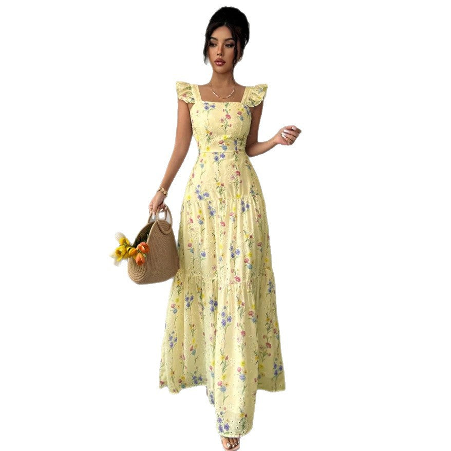 Spaghetti-strap Floral French-style Dress