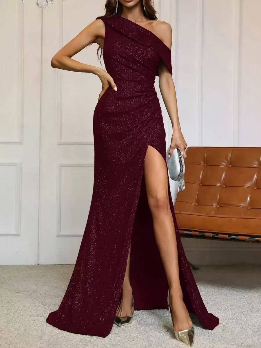 Elegant Off-shoulder High-slit Evening Gown