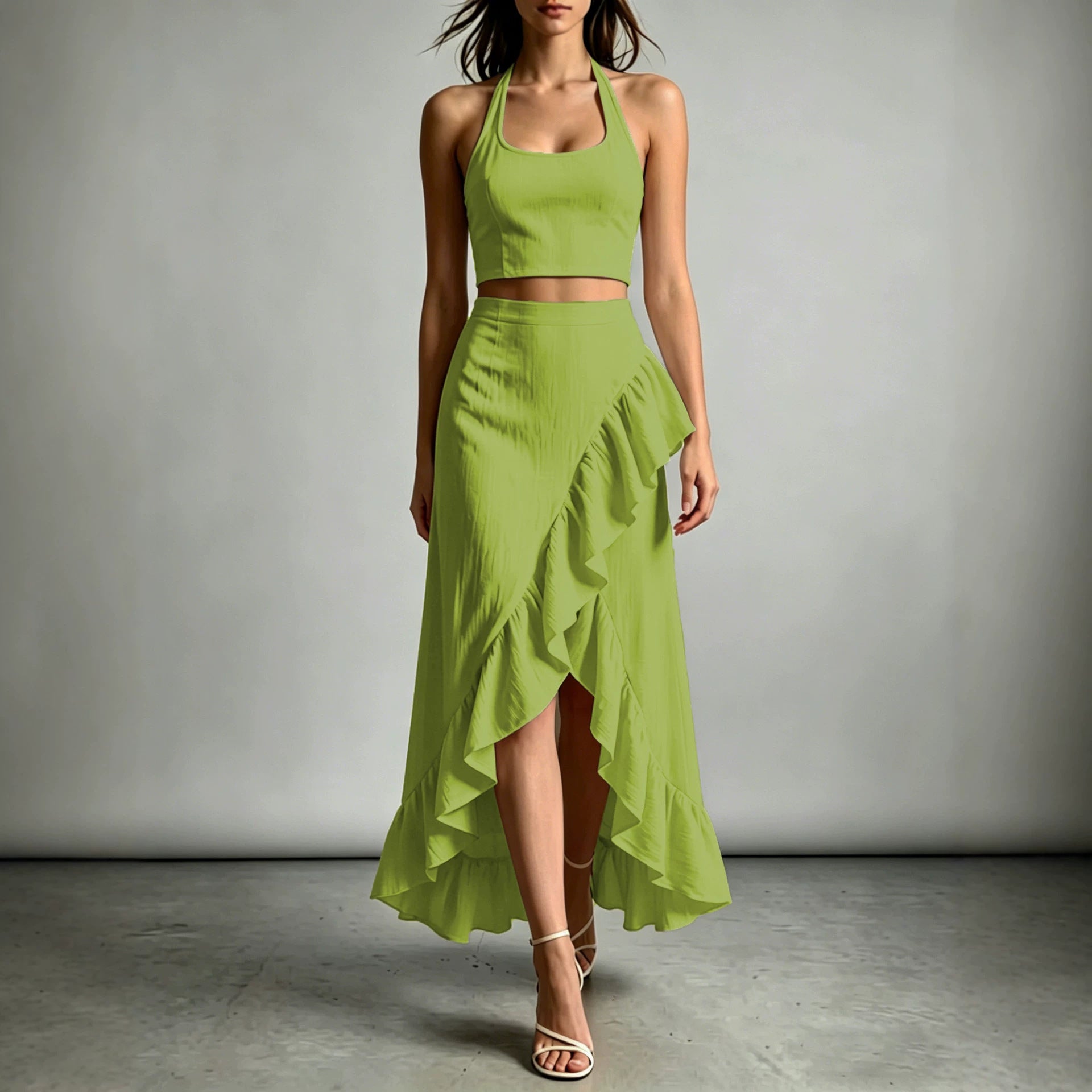 Cropped Top With A High-waisted Ruffled Skirt