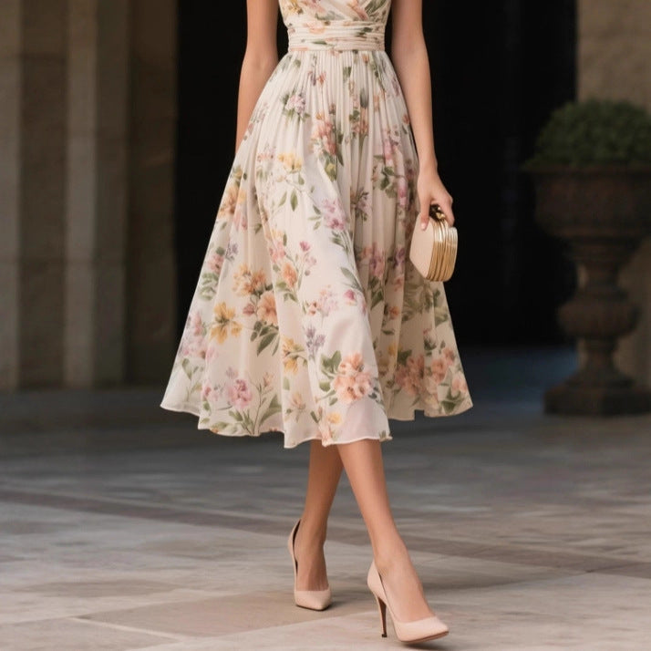 Chiffon V-neck Sleeveless A-line Bodycon Dress