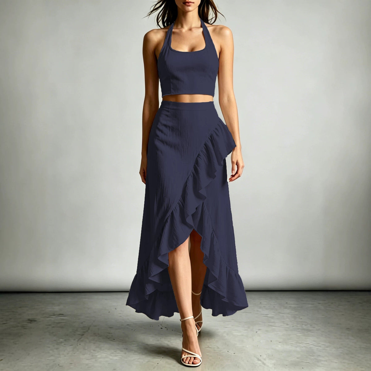 Cropped Top With A High-waisted Ruffled Skirt