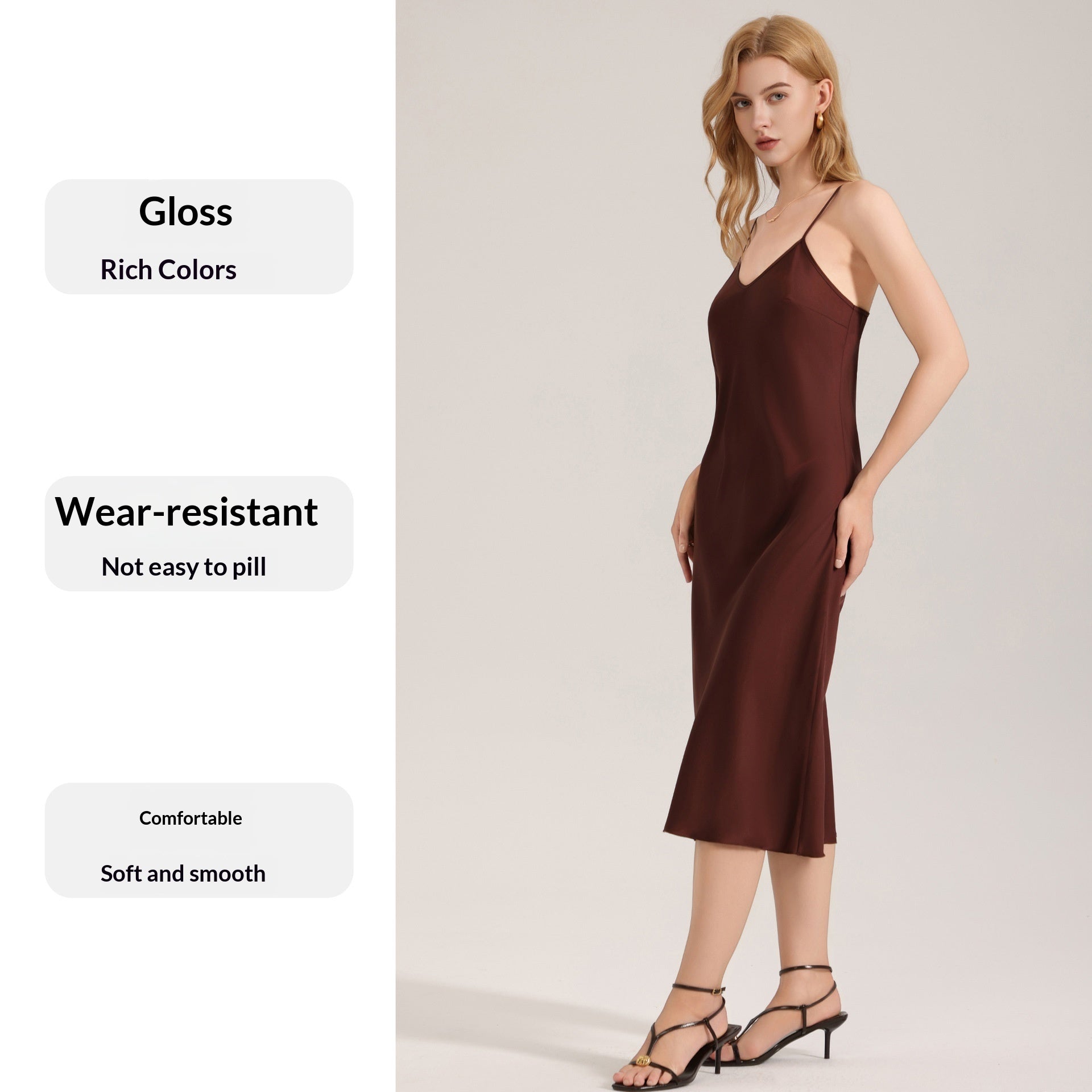 Solid-color Minimalist Satin Chiffon Slip Nightdress