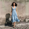 V-neck Ruffled High-waisted Figure-flattering Midi Dress