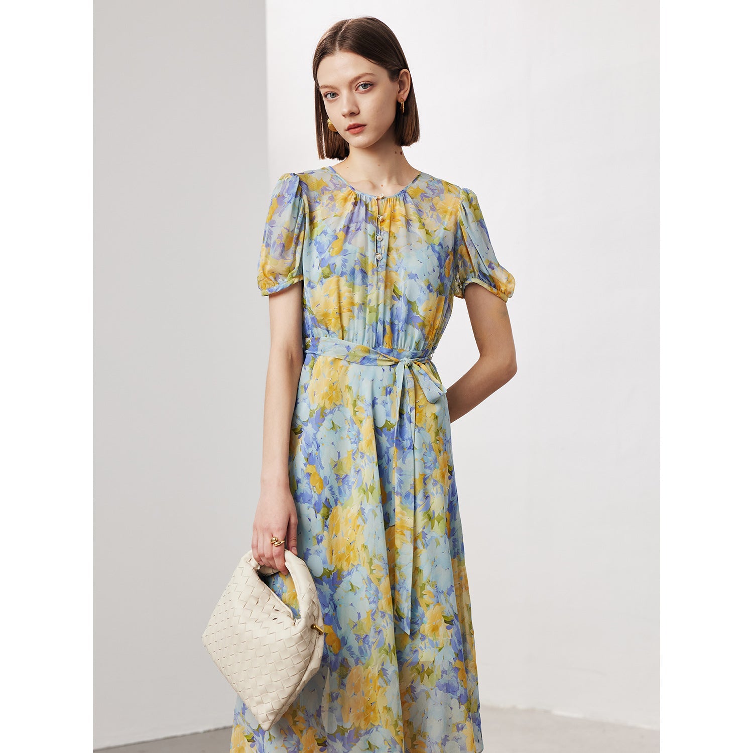 Floral Ladylike Waist-cinching Long Dress