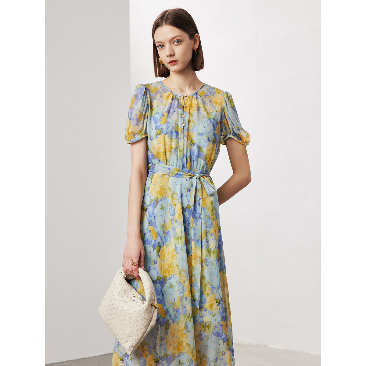 Floral Ladylike Waist-cinching Long Dress