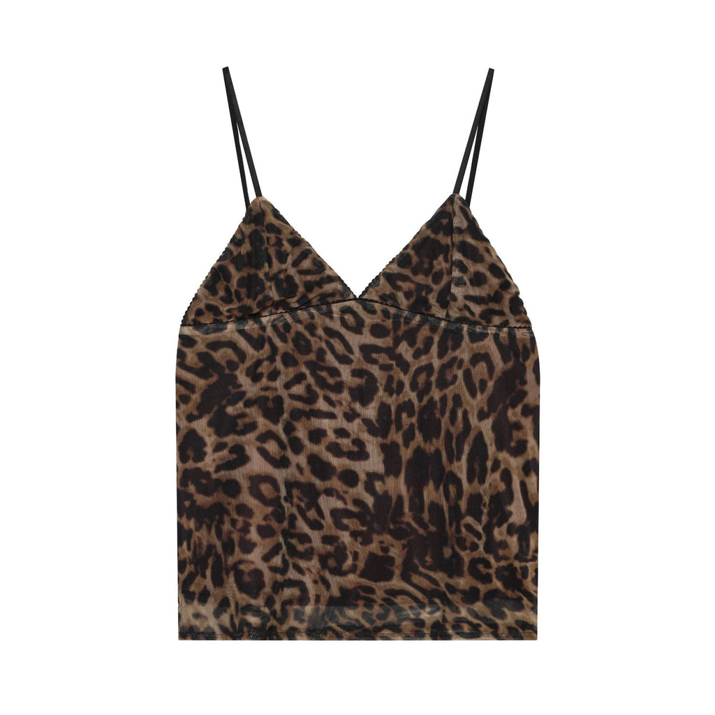 Summer Leopard-Print Silk-Net V-Neck Camisole
