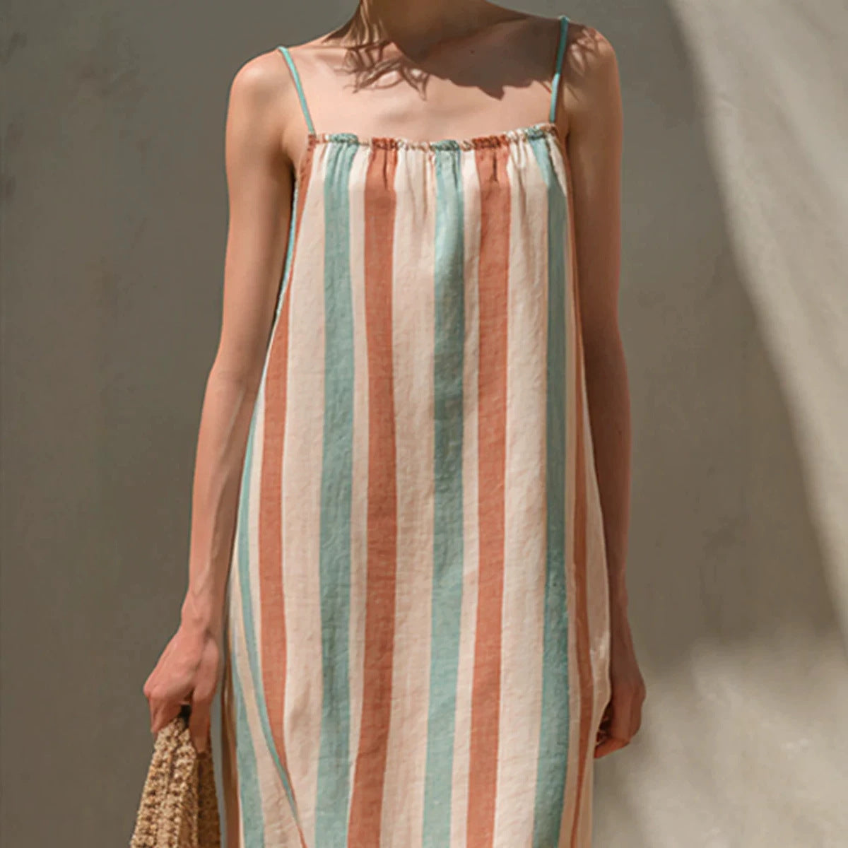 Minimalist Striped Strap Midi Dress