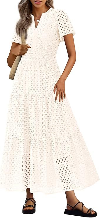 Short-Sleeve V-Neck Hollow-Out Dress