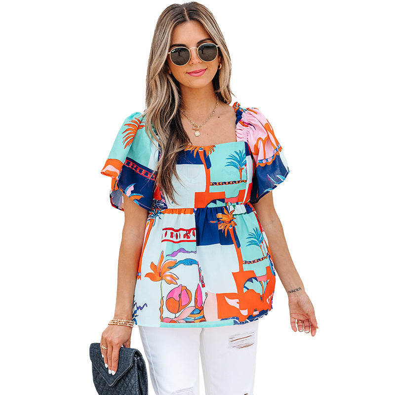 Summer Ruffle-Trim Short-Sleeve T-Shirt