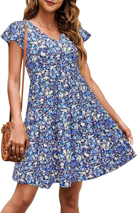 Casual V-Neck Pleated Dress