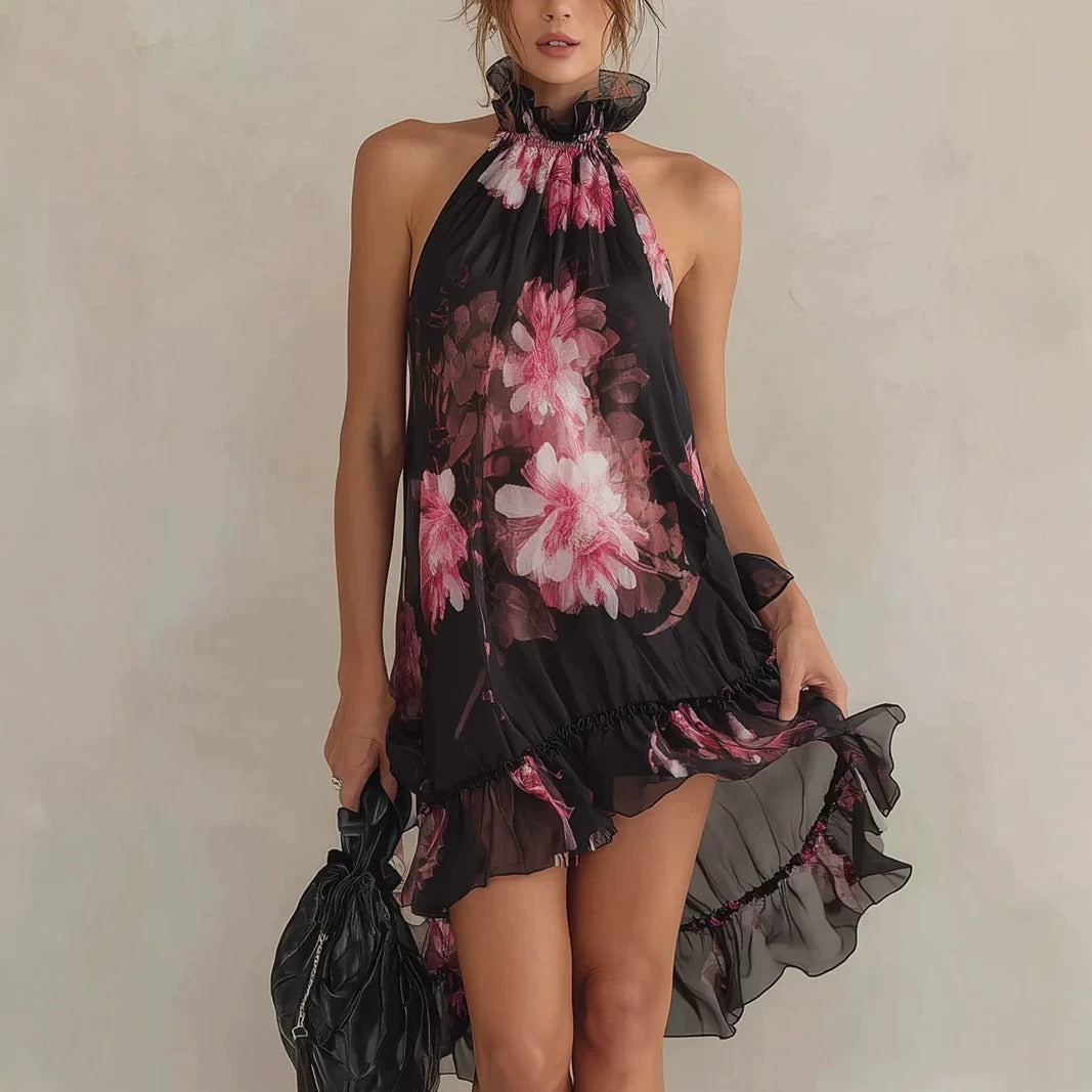 Chiffon Printed Off-shoulder Dress