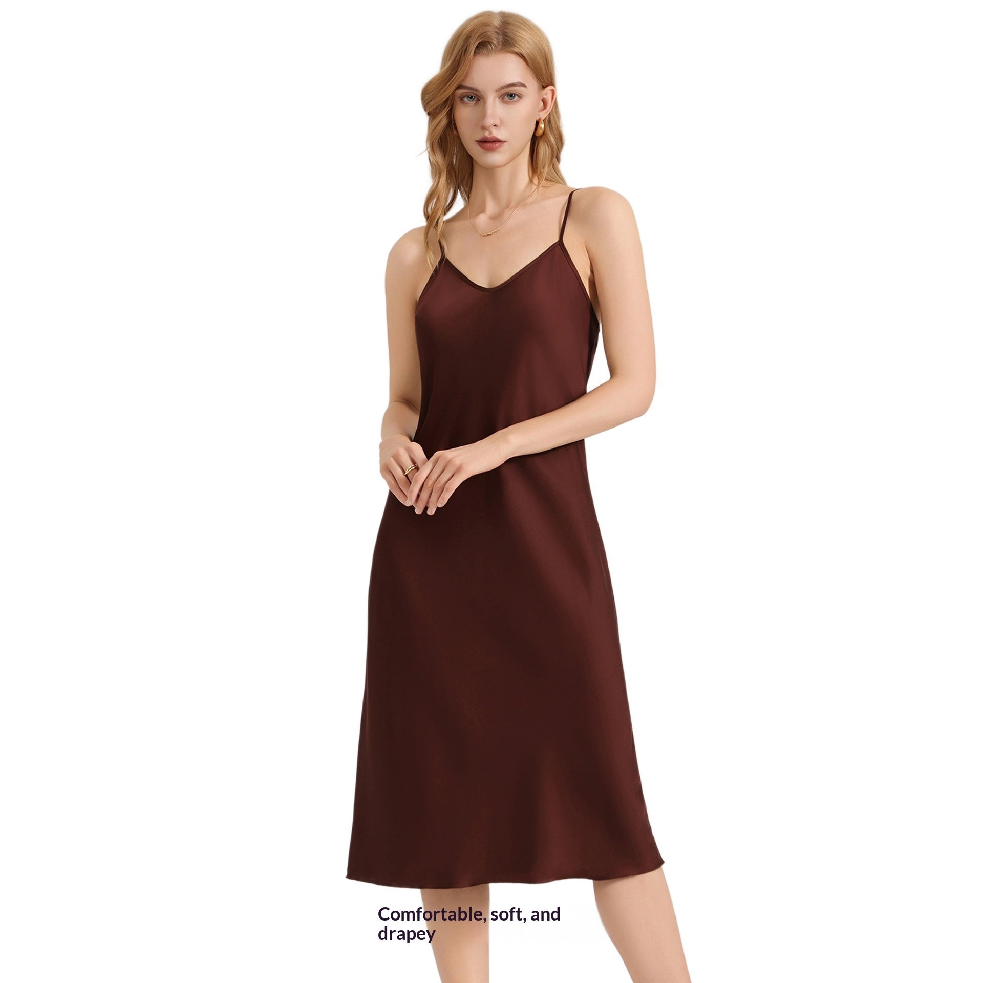 Solid-color Minimalist Satin Chiffon Slip Nightdress