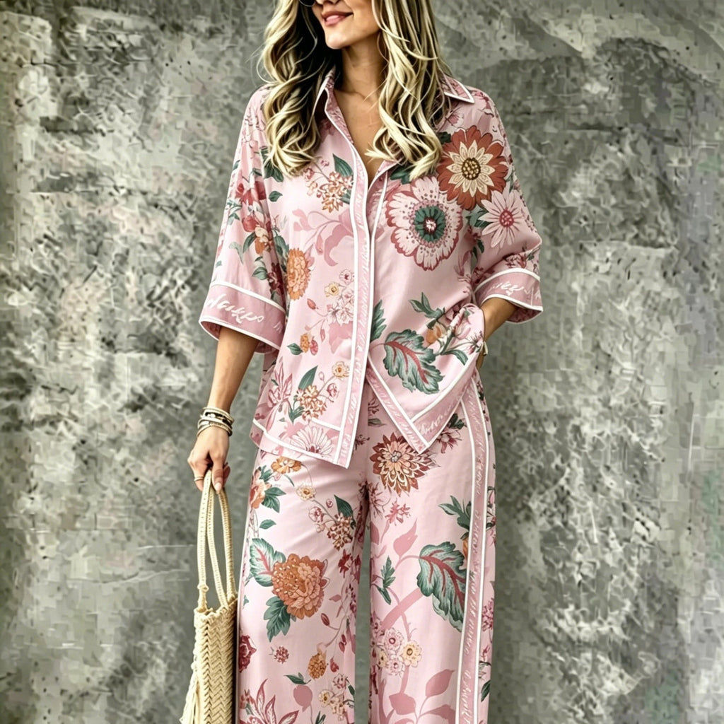 Spring Summer Digital-Print Shirt And Pants Set
