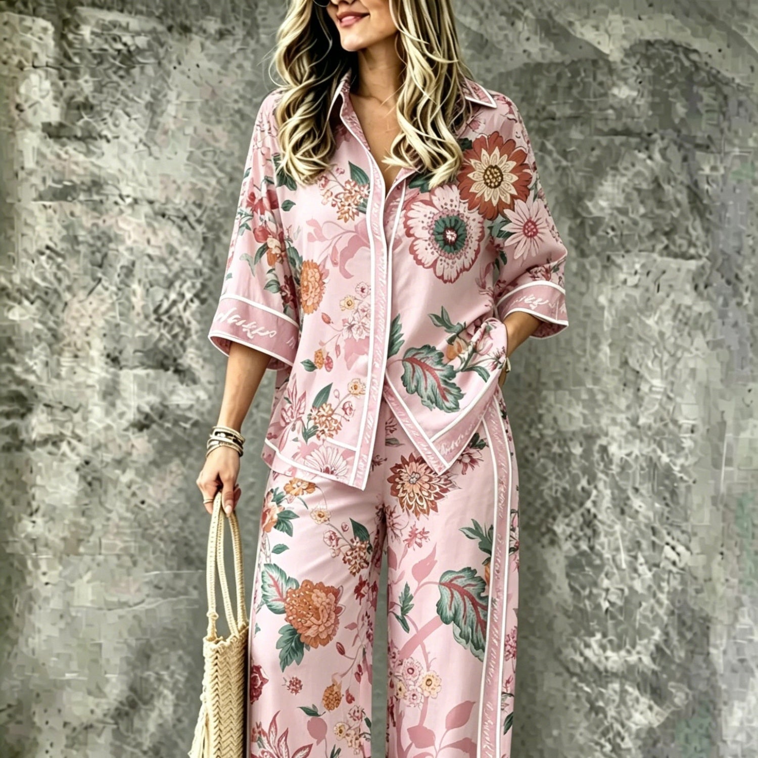 Spring Summer Digital-Print Shirt And Pants Set