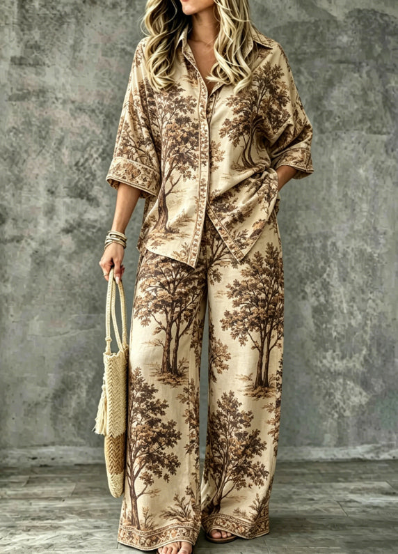 Spring Summer Digital-Print Shirt And Pants Set