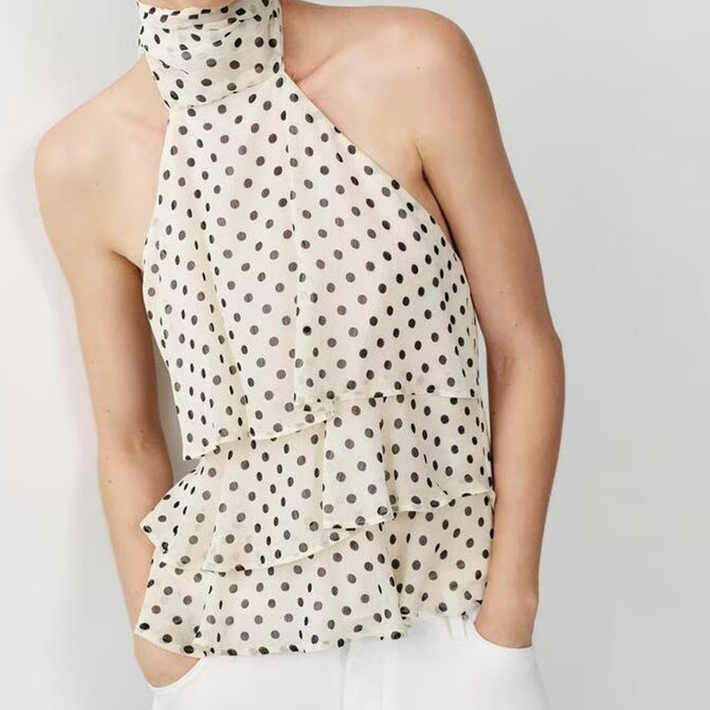 Polka-dot Halter-neck Backless Dress