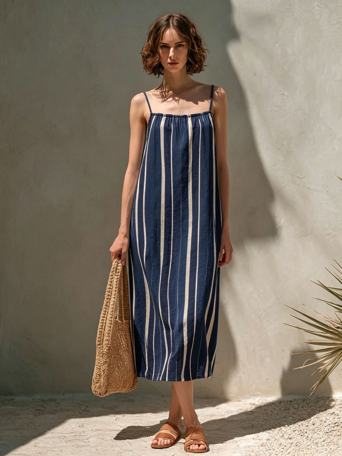Minimalist Striped Strap Midi Dress