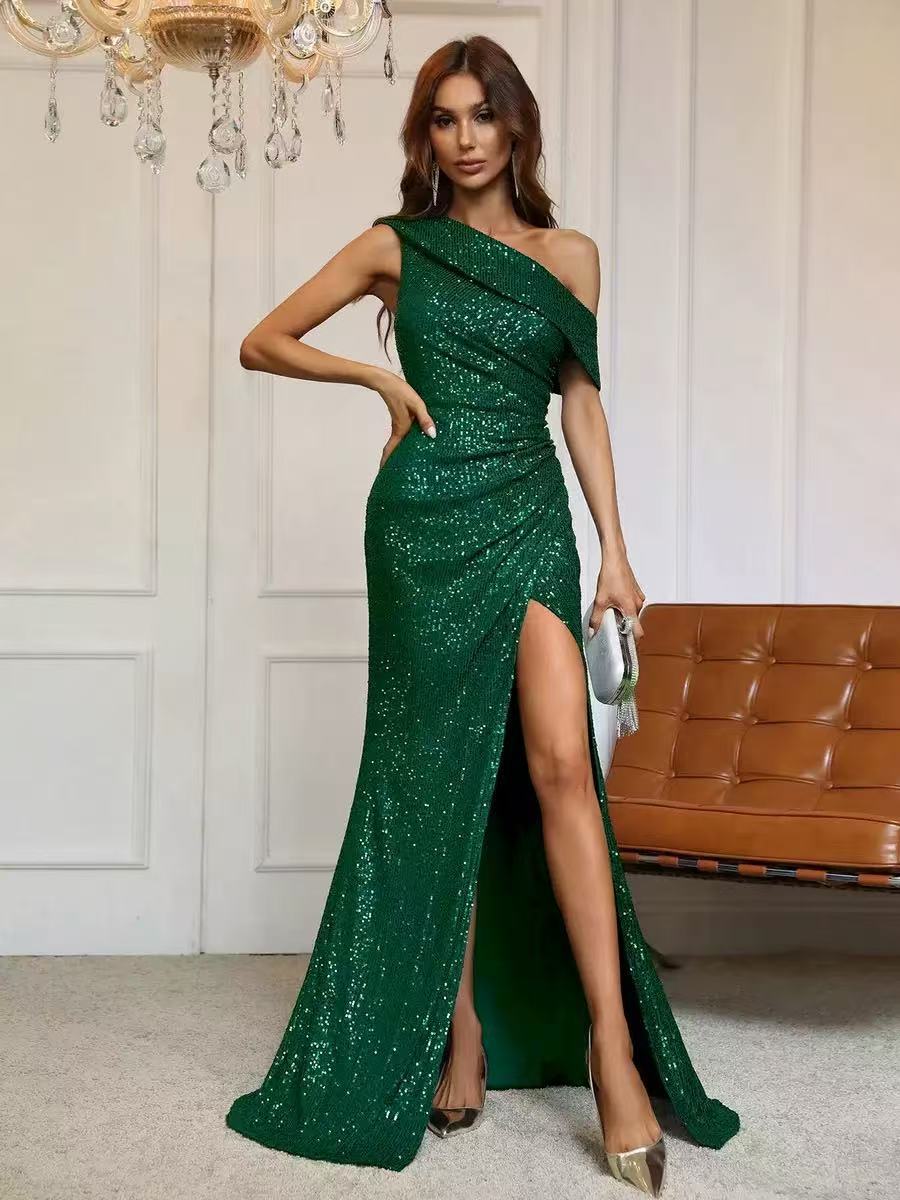 Elegant Off-shoulder High-slit Evening Gown